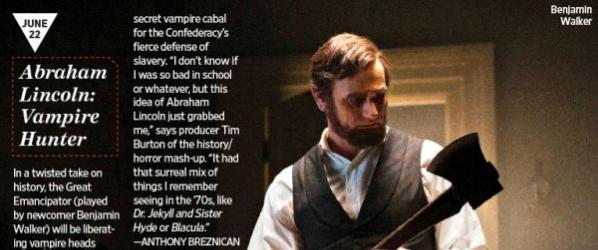 MEDIA - ABRAHAM LINCOLN CHASSEUR DE VAMPIRES - Une photo dans Entertainment Weekly